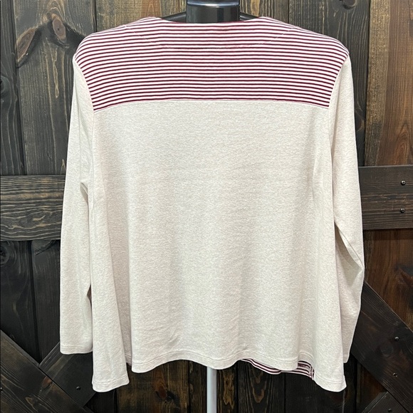 J. Jill Perfect Pima Top XL Beige Red Striped Solid Casual Neutral Soft Capsule - Picture 5 of 10